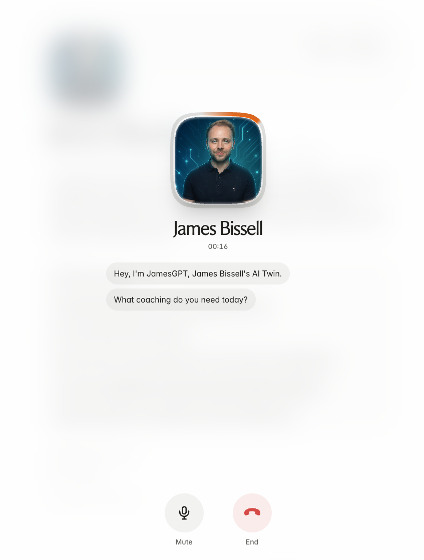 JamesGPT voice AI coach interface on a mobile app